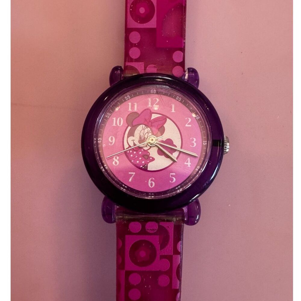 Vintage Minnie Mouse Pink Watch Disney Y2K Polka Dot Band